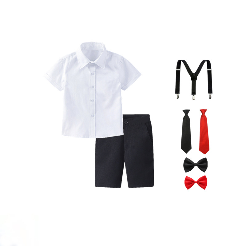 Children's Costume White Shirt Black Short Sleeve Shorts Boys Photo Shirt Performance Set Children's Clothing Dresses of Bride Fellow Kids