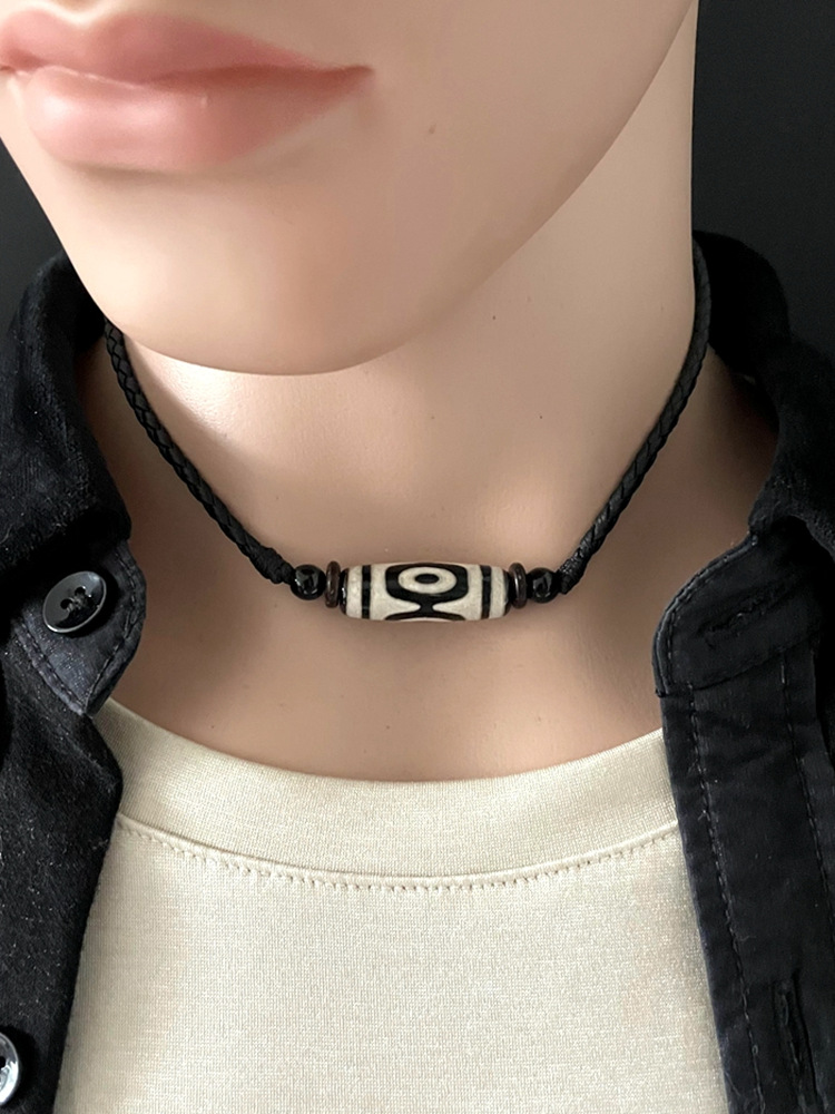 天珠项链横穿男锁骨链小众潮嘻哈夏季日韩送男友男士复古吊坠配饰