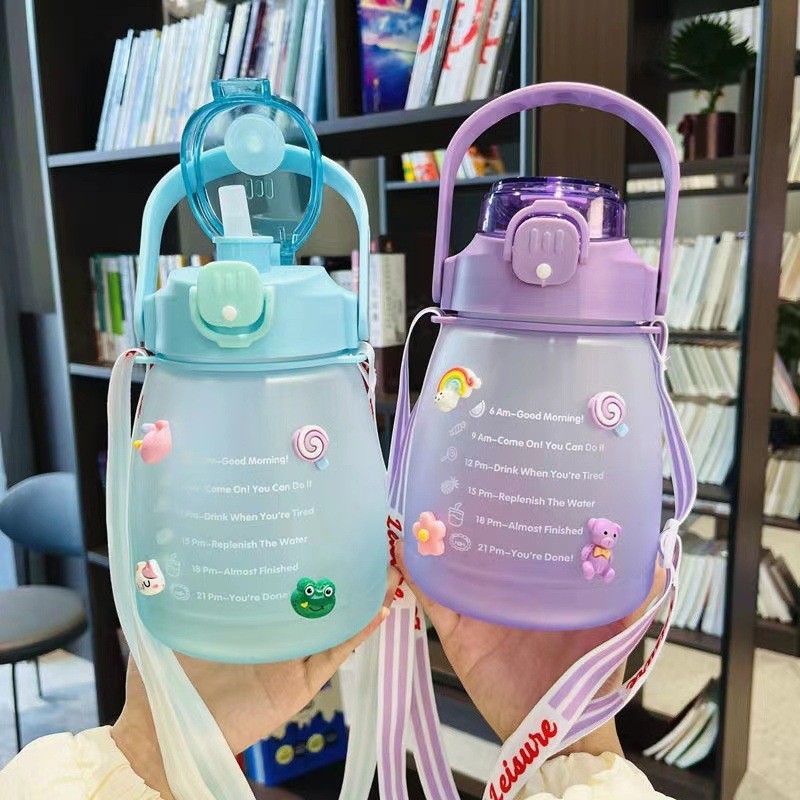 Big Belly Cup Water Bottle Cute Large Capacity Plastic Cup Kettle for Men and Women Student Strap Children's Straw Water Pot