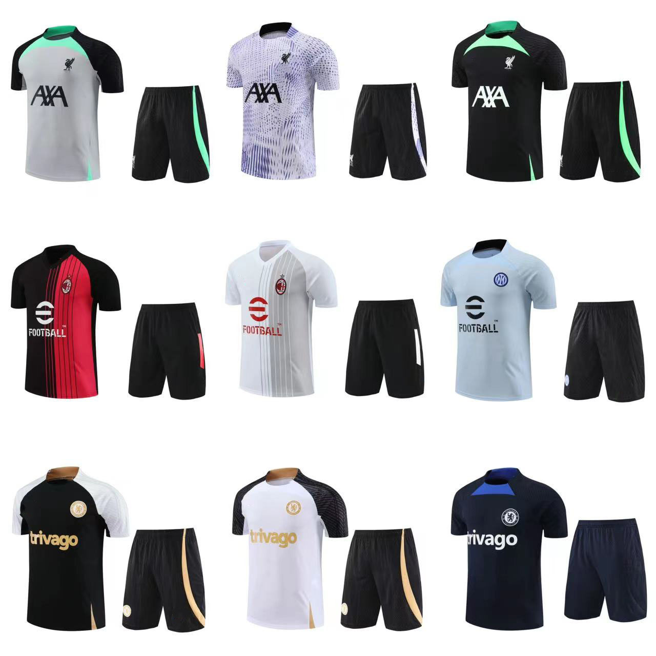 批发切尔西利物浦ac米兰国米训练服短袖球衣赛前比赛训练服套装