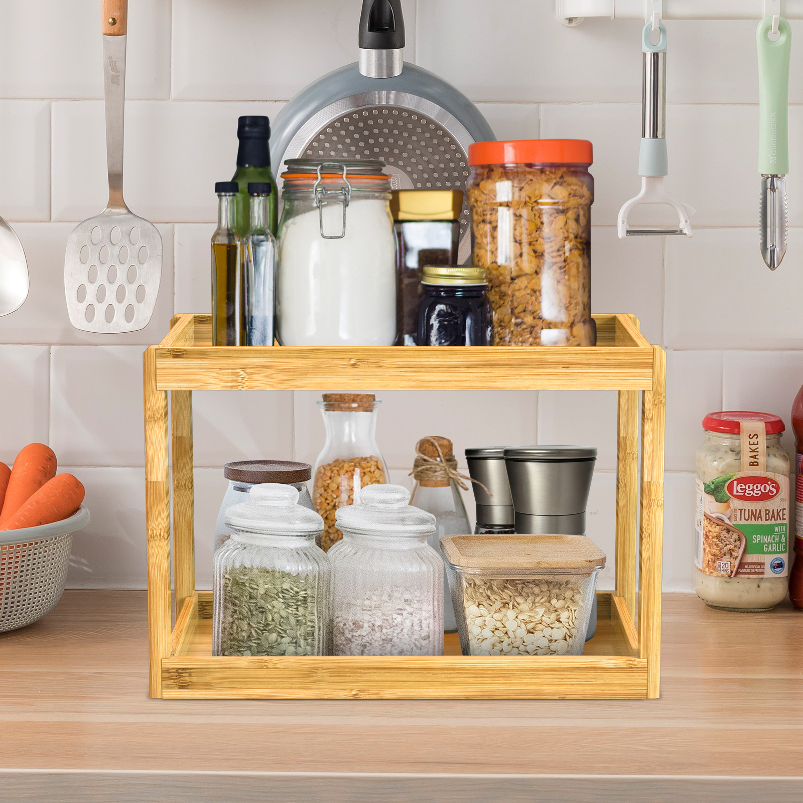 竹制厨房调料架子置物架台面多层油盐酱醋收纳架双层家用小型木架