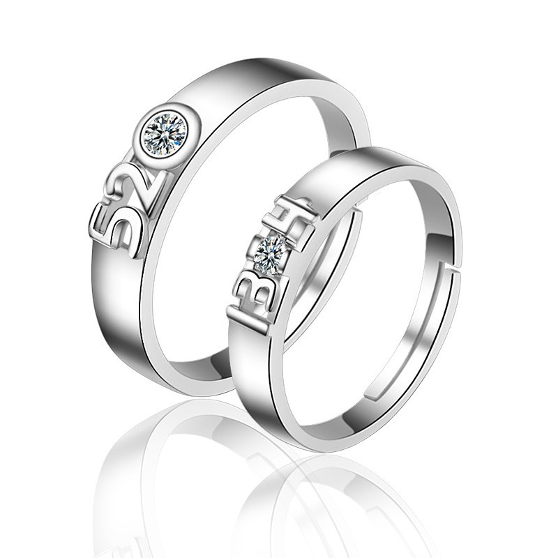 s925银5201314情侣戒指七夕情人节镶钻开口送情侣520一生一世对戒