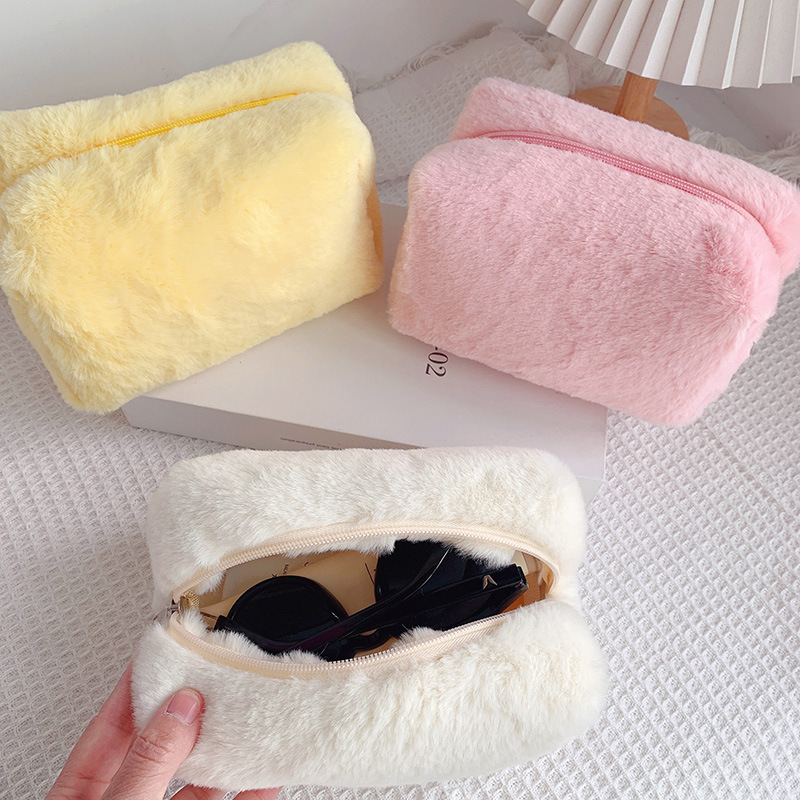 Don't Buy Regret Series ~ Ins Macaron Plush Pencil Bag Hand Bag Portable Sweet Soft Glutinous Cosmetic Bag Pencil Case