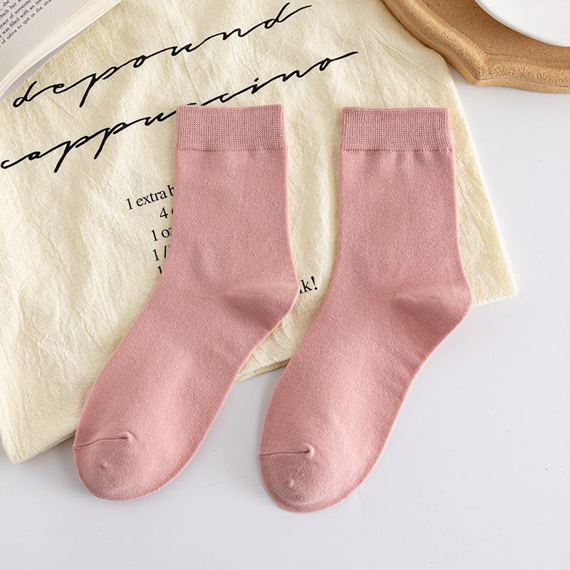 Four Seasons Women's Breathable Mid-Calf Length Solid Color Cotton Socks Women's Candy Color Socks Wholesale Best-Seller on Douyin Women's Socks Ins Fashion