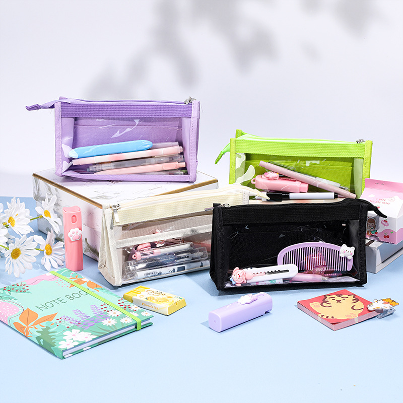 Large Capacity Six-Layer Pencil Case Transparent Pencil Box Girl Primary School Student Good-looking Simple Girl Students' Stationery Bag Stationery Box