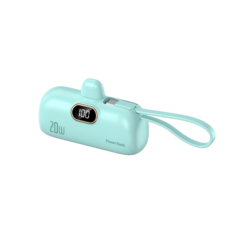 Mini Small Pocket Capsule Emergency Lipstick Tail Plug Digital Display Self-Wired Power Bank 5000Mah Mobile Power Supply