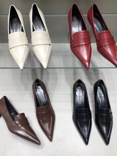 法式优雅高级复古红色尖头浅口细跟四季单鞋大码瓢鞋工作鞋穆勒鞋