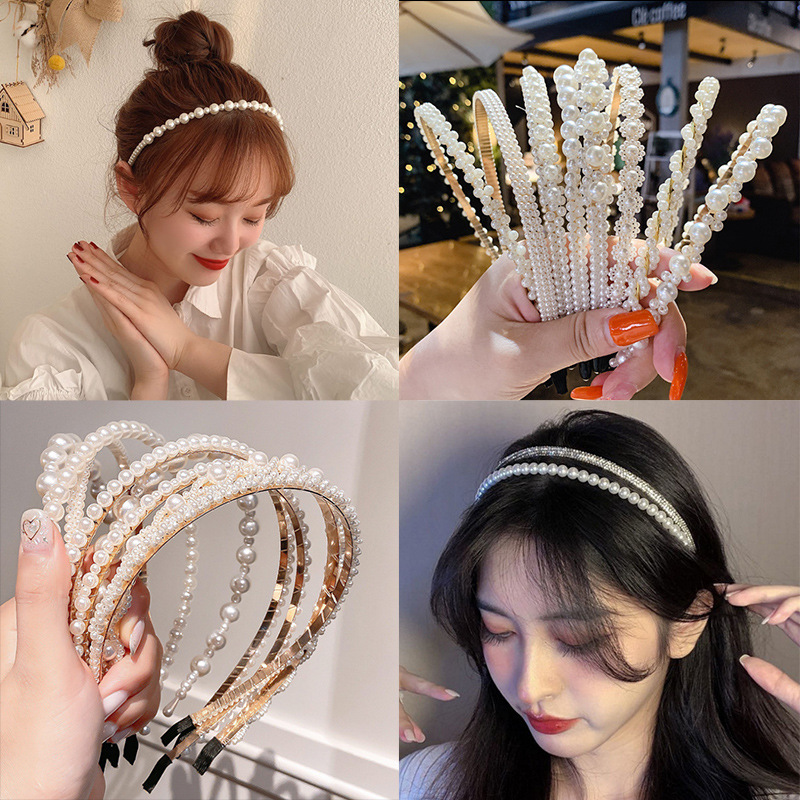 Pearl Headband Women Simple Retro Headband Female South Korea Internet Celebrity Fairy Headdress Hairband Female Hair Accessories Wholesale Simple White