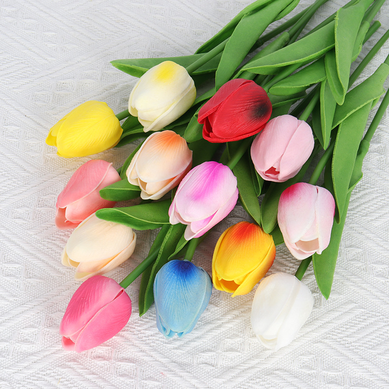 Pu Mini Artificial Tulip Fake Flower Nordic Style Home Hotel Wedding Hall Decoration Cross-Border Hot Selling Artificial Flower