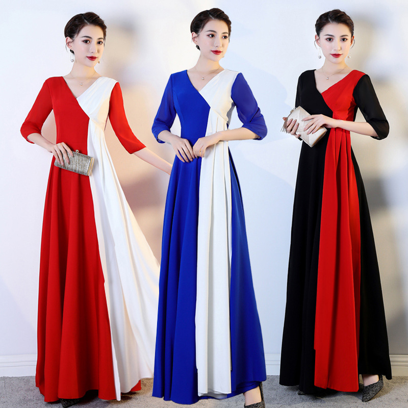 新款大合唱演出服女长裙合唱团红歌比赛服装诗朗诵成人演出礼服夏