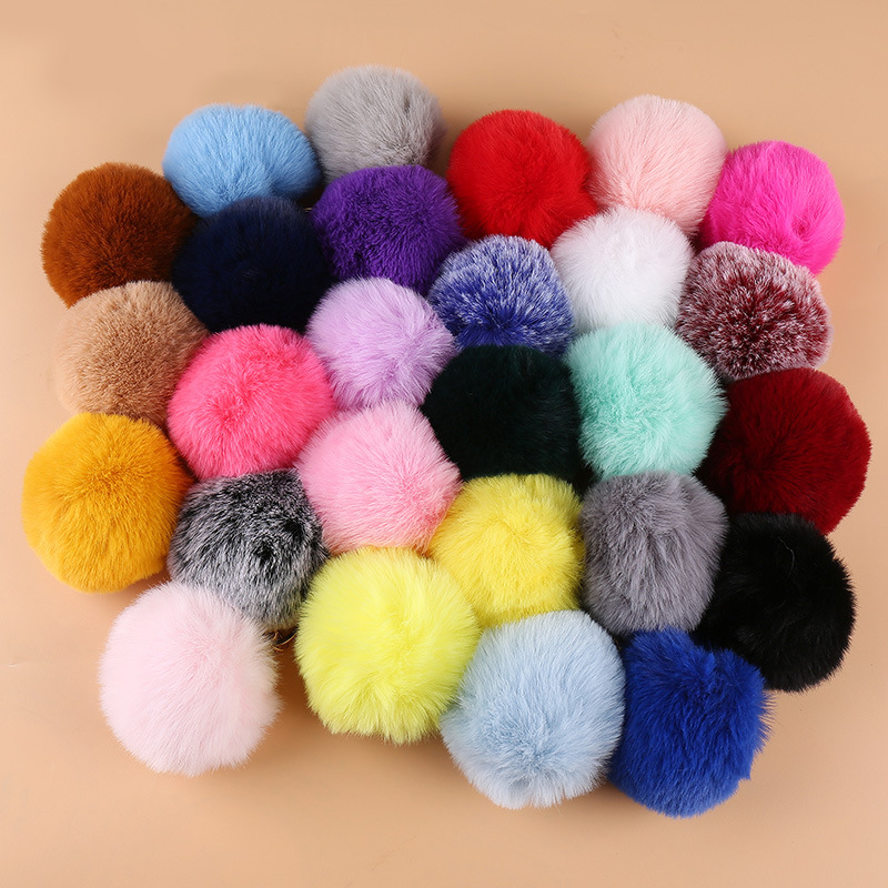 8cm Imitate Rex Rabbit Fur Pompons Keychain Handmade DIY Luggage Accessories Pendant Pompons Wholesale Cross-Border