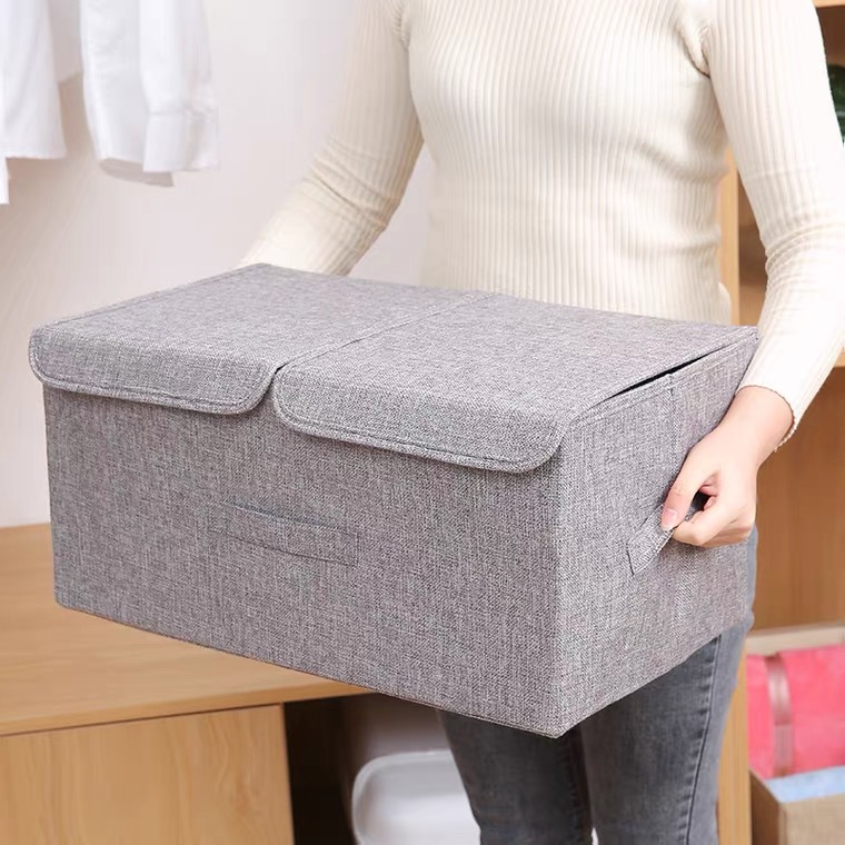 Factory Direct Supply Portable Cotton and Linen Storage Box Flip Foldable Storage Box Flip Cloth Storage Box Wholesale