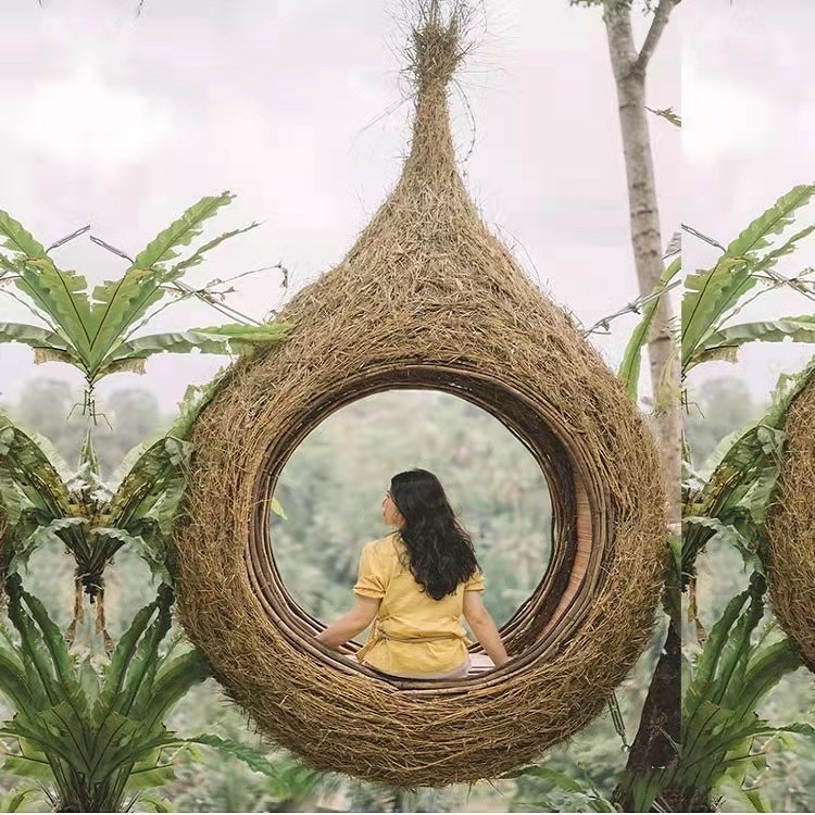 打卡鸟巢落地悬挂款吊椅摇篮椅室内秋千家用鸟巢椅休闲单人椅子户外