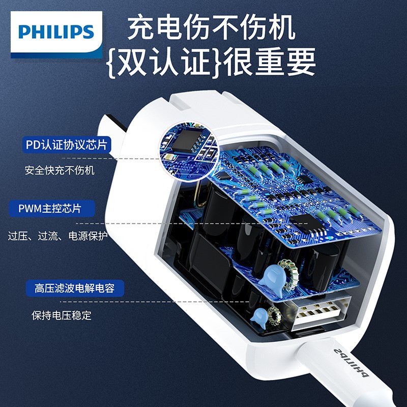 飞利浦双口快充充电器支持pd2018w适用苹果华为小米手机充电头