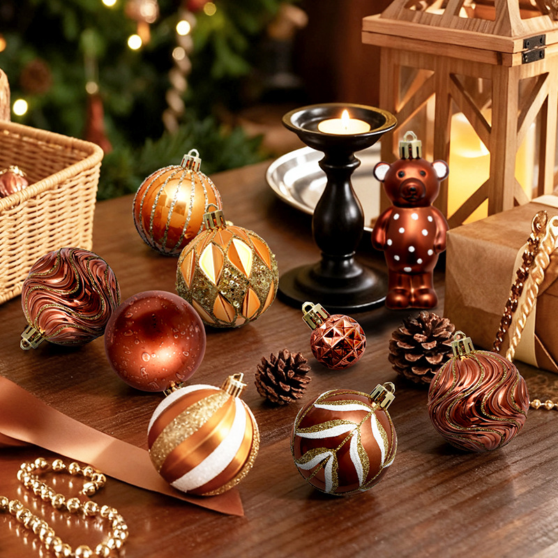 跨境新品 圣诞节装饰品 46个手工彩绘塑料圣诞球套装 圣诞树挂饰