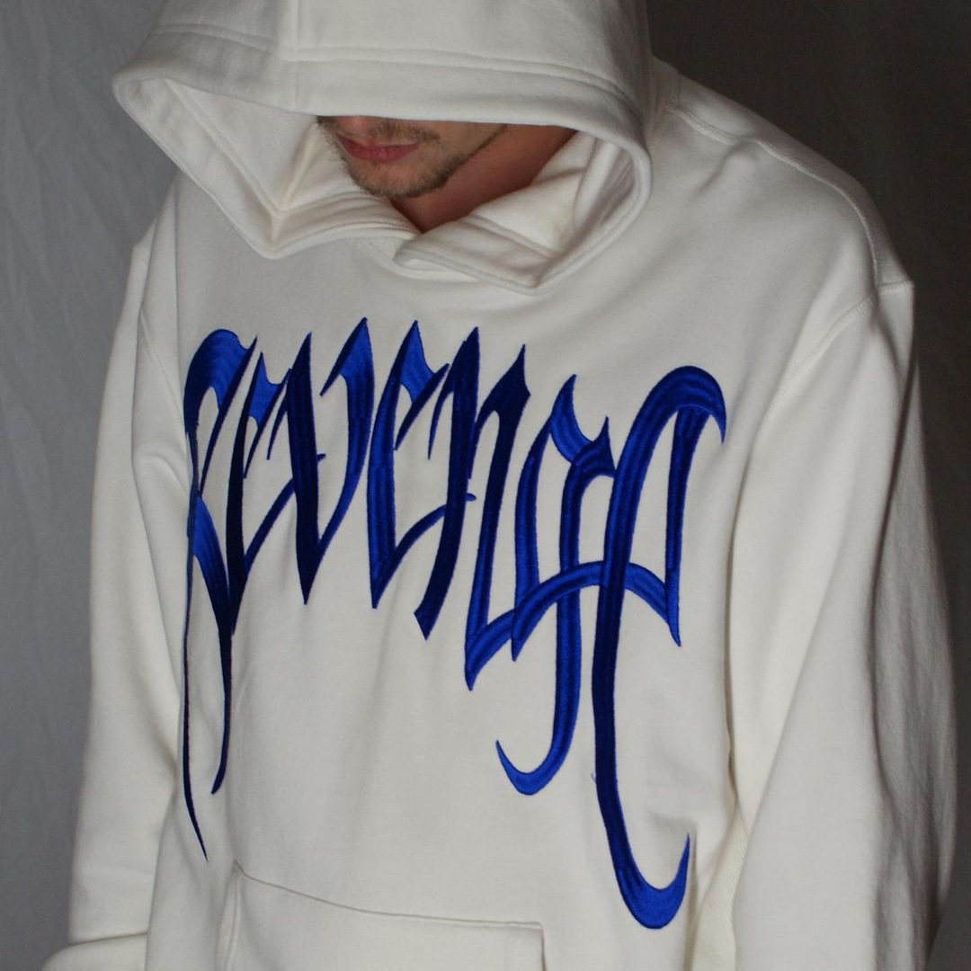 美潮revenge字母logo黑金刺绣连帽加绒卫衣潮牌嘻哈宽松情侣帽衫
