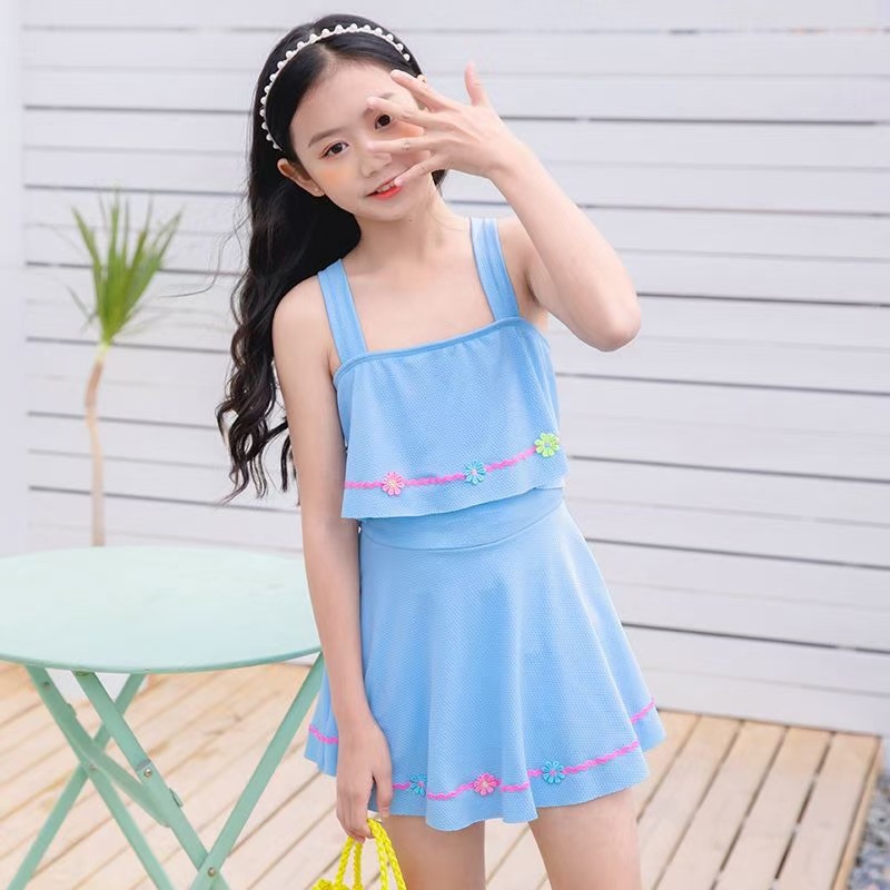 儿童泳衣女孩中大童连体泳装女童可爱款8-11岁6602