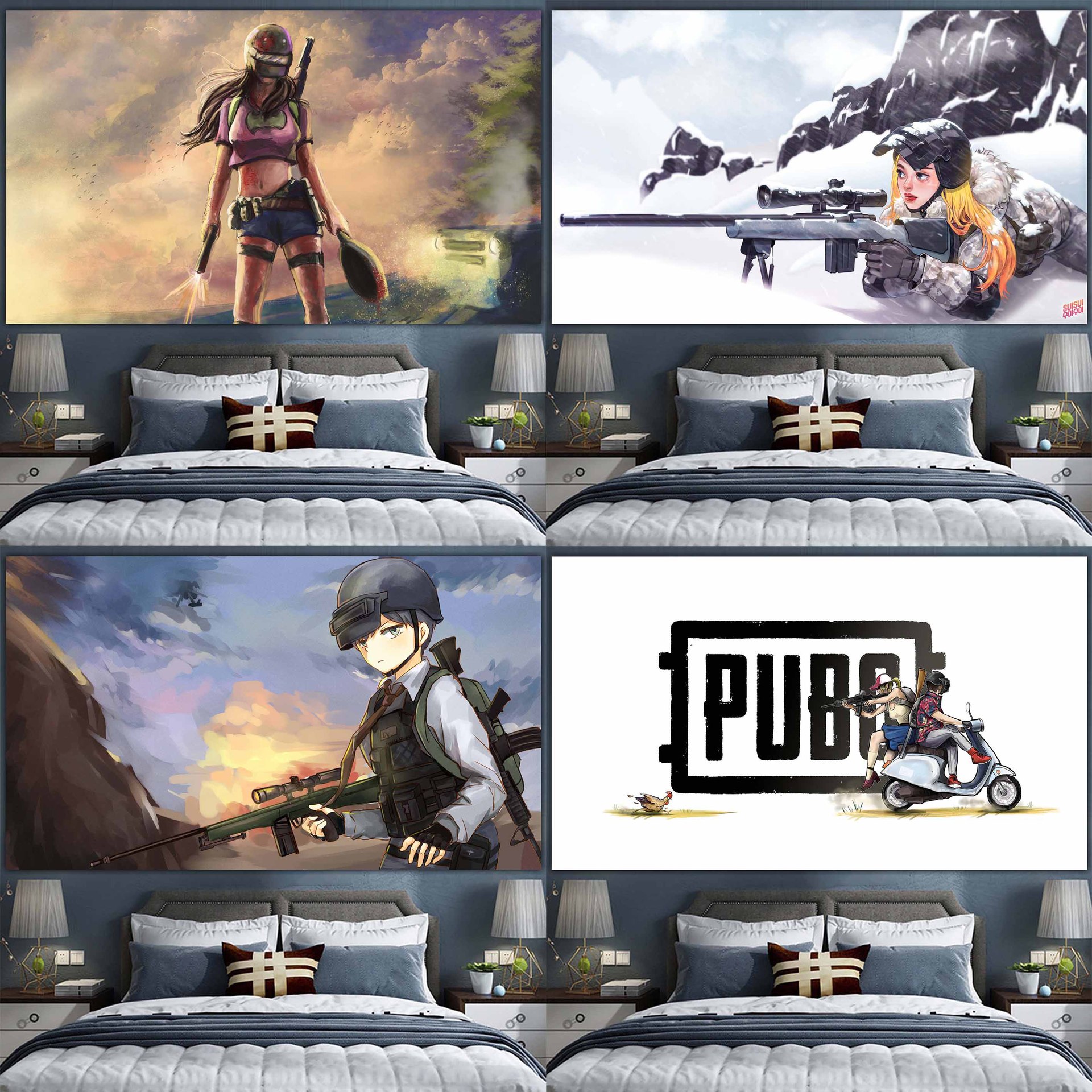 绝地求生sks和平精英akm平底锅m416吃鸡98k枪械awm背景布海报挂布