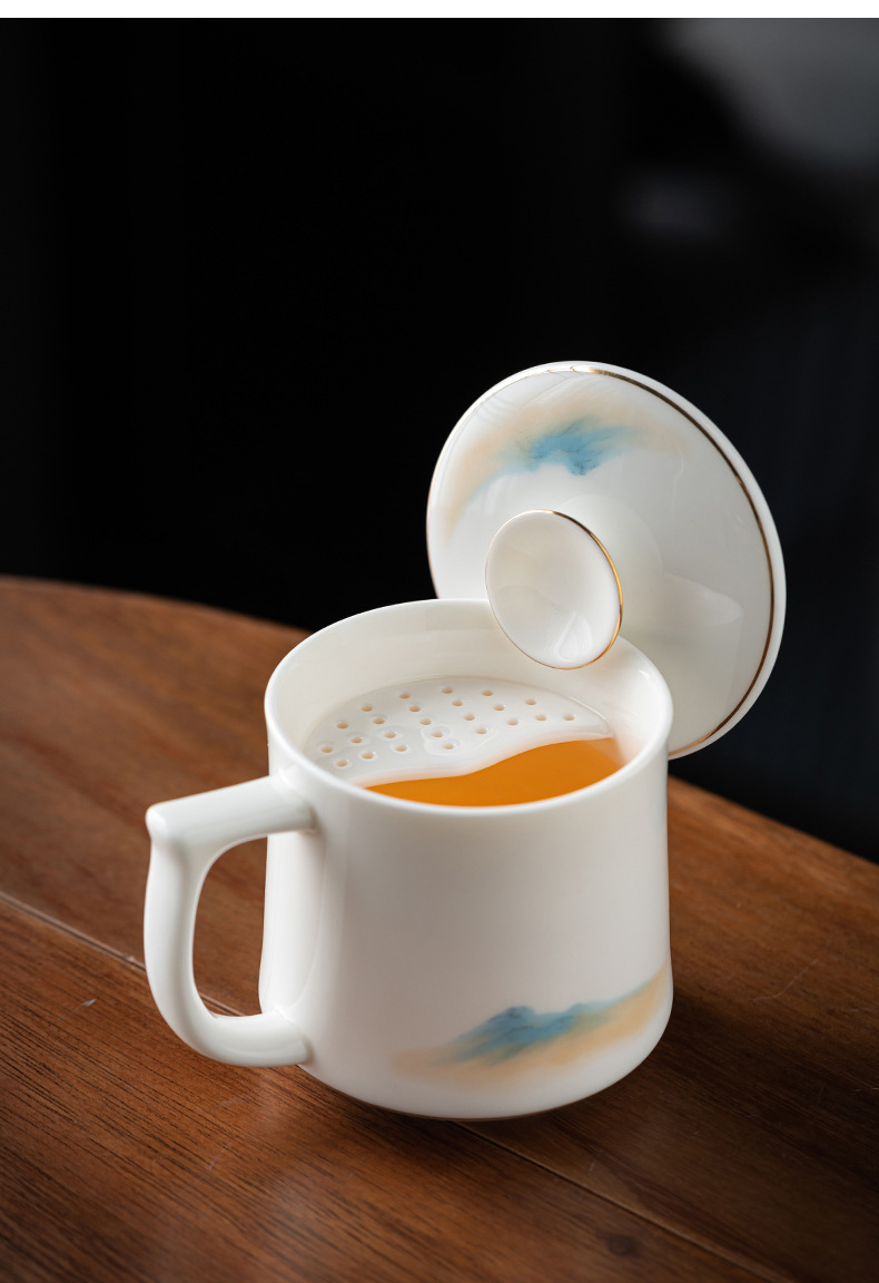 陶瓷月牙杯过滤泡茶杯个人专用办公杯水杯家用茶水分离杯子马克杯