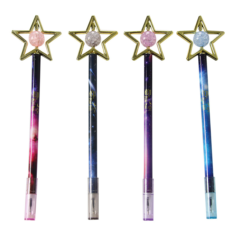 Good-looking Looking up at Starry Sky Flower Film Gel Pen Crystal Pentagram Cartoon Stylish Pen Student Stationery Ball Pen Wholesale