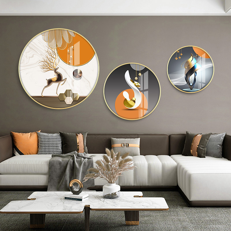 round Bedroom Bedside Three-Piece Painting Decorative Painting Modern Light Luxury Living Room Wall Painting Kitchen Restaurant Wallpaper