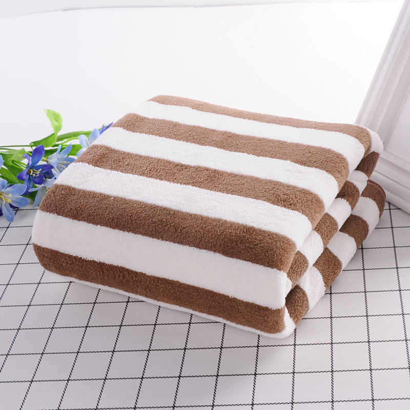 Coral Fleece Bath Towel Household Adult Male and Female Students Bath Soft and Thin Water-Absorbing Quick-Drying Not Easy to Fur High Density Stripes