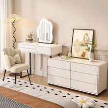 实木梳妆台新款卧室简约现代床尾可伸缩斗柜一体奶油风化妆桌