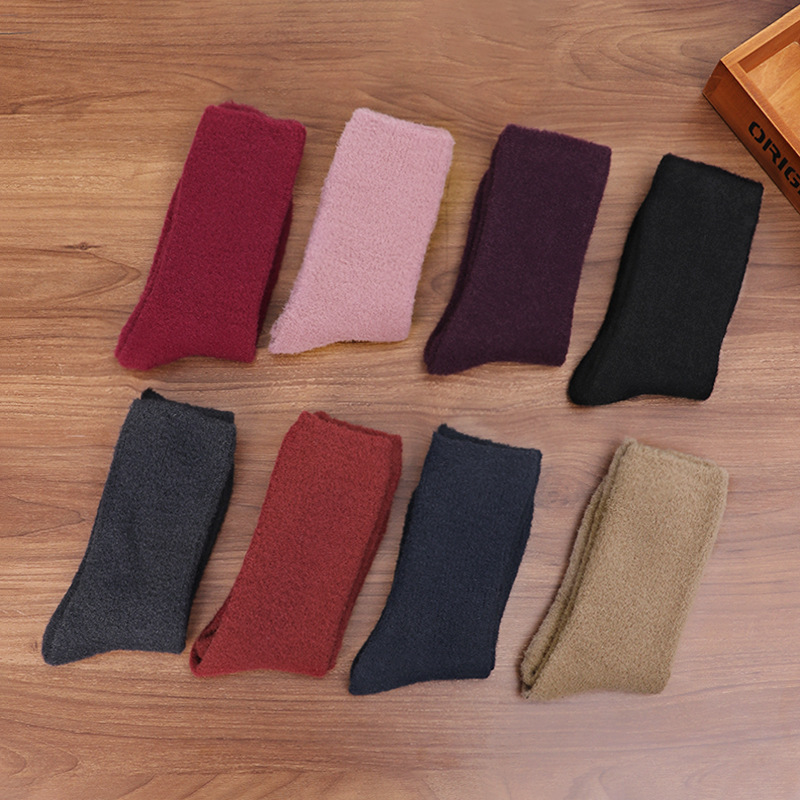 knitted cashmere socks solid color men and women couple elastic wool socks winter warm thickened casual business socks