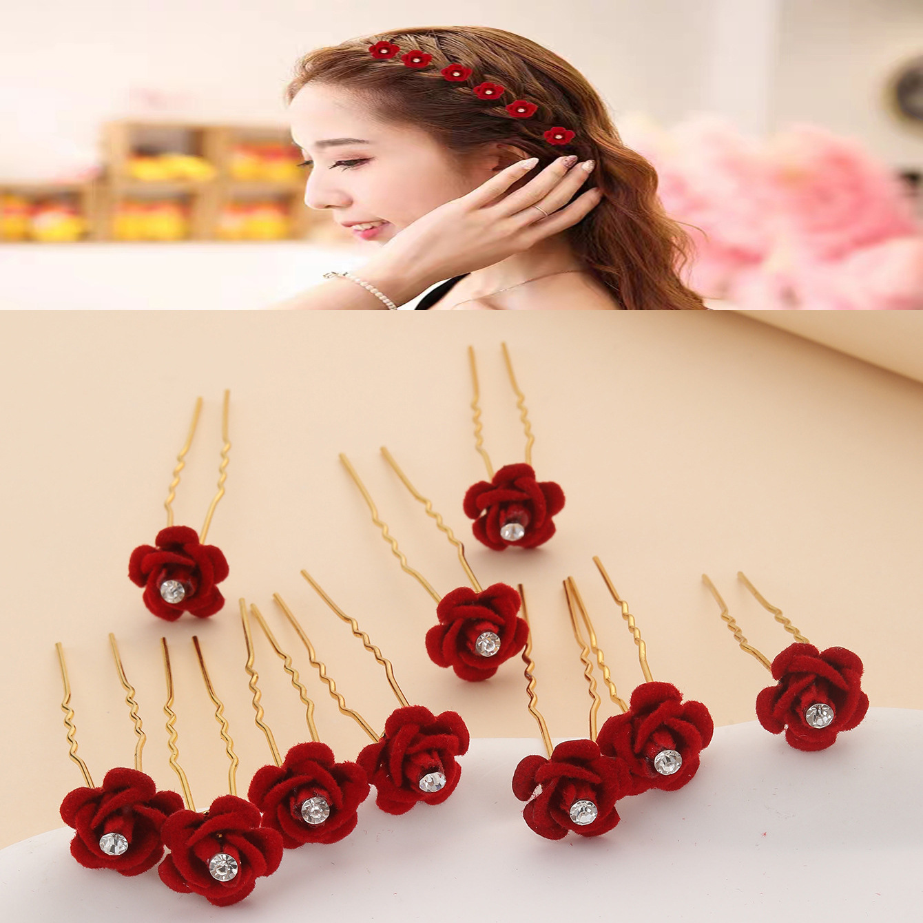 cross-border bridal hairpin barrettes adult rhinestone korean style updo hairpin u-clip hairpin small hairpin bridal headdress