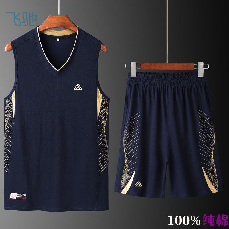 k3o篮球服1oo%纯棉套装男夏季宽松运动跑步健身比赛印字现做训练