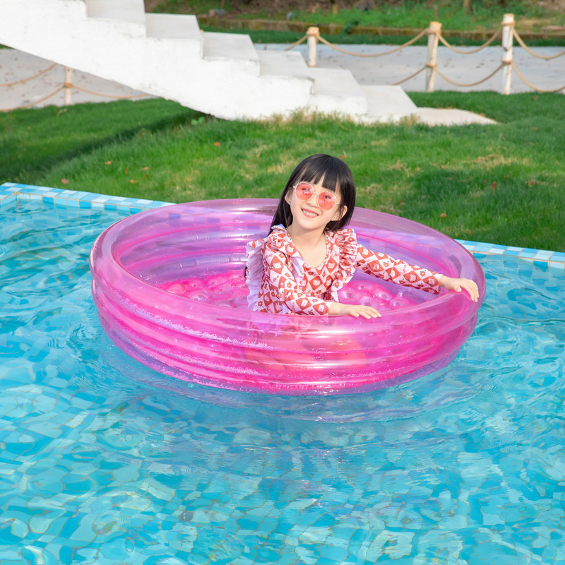 充气美人鱼水池家用儿童宝宝粉色圆形游泳池漂浮气垫洗澡盆海洋球