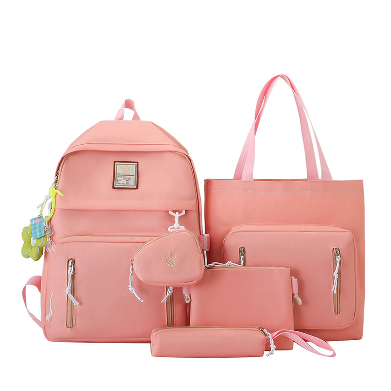 Wholesale Primary School Schoolbag Make-up Bag Five-Piece Set Simple and Lightweight Large Capacity Junior High School School Bag Campus Backpack