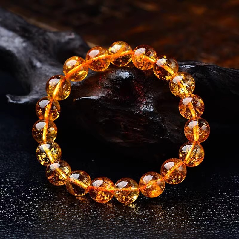 一手货源批发天然保真黄水晶单圈手链巴西暴力黄手串饰品招财转运