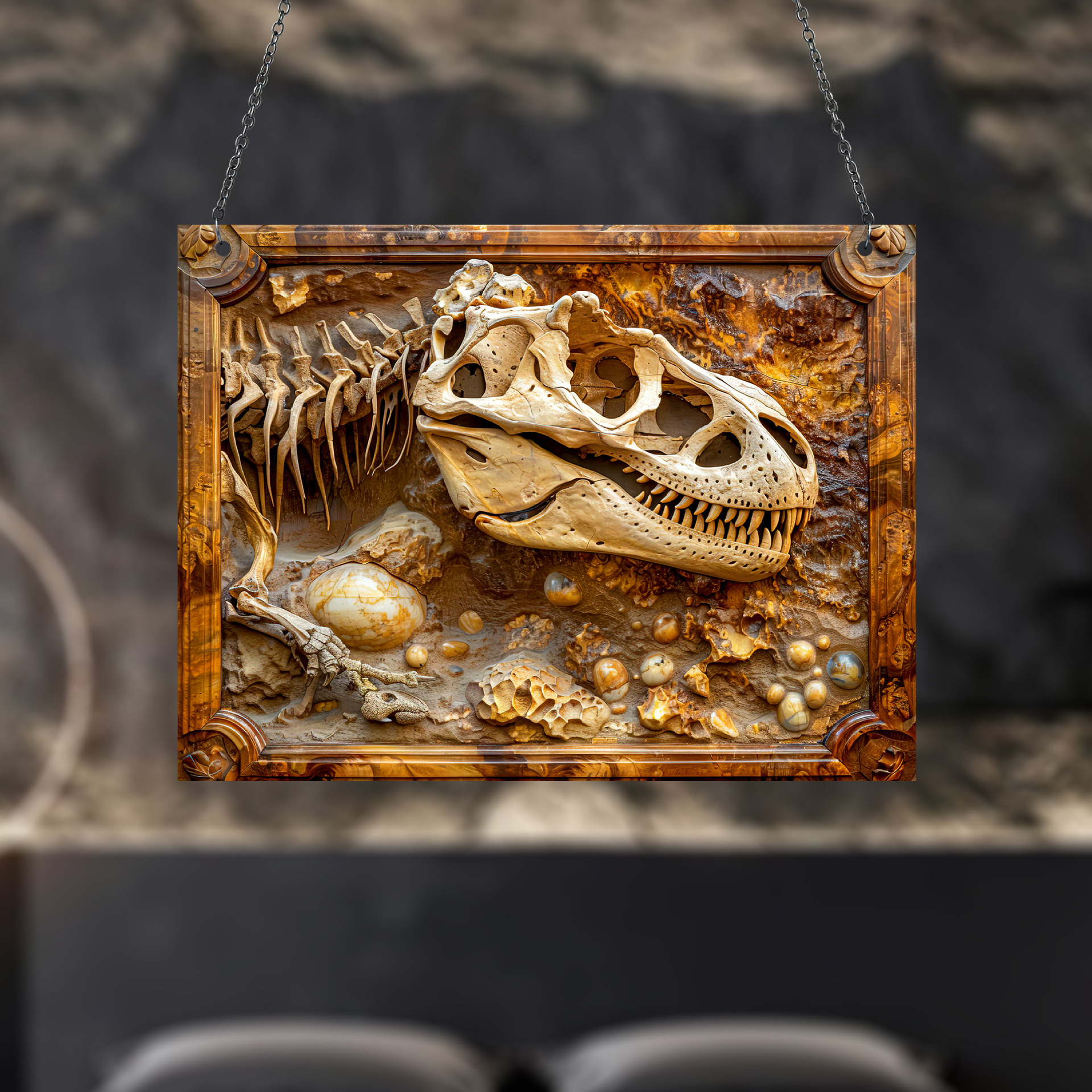 2d恐龙化石亚克力艺术风格挂饰标志方形牌匾装饰墙面艺术装饰品