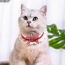 小千鸟格手工编织宠物猫咪围脖围兜小猫狗狗毛线针织围巾项圈领节