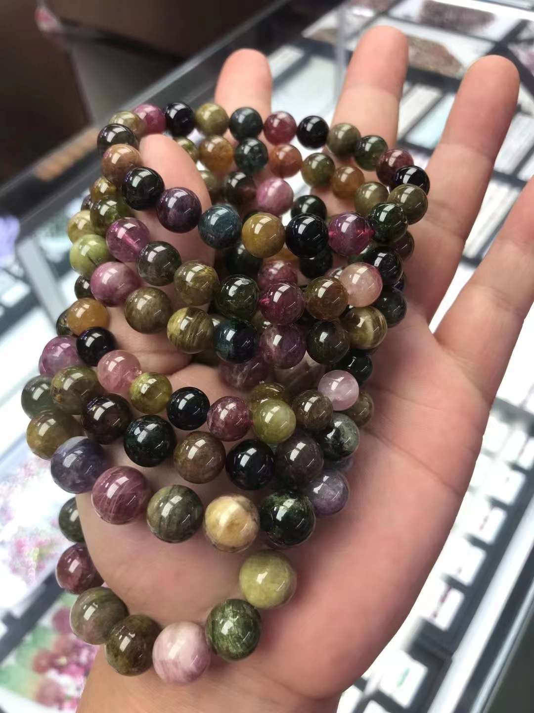 厂家直销巴西老矿碧玺手链 水头足 颜色漂亮 时尚欧美 diy