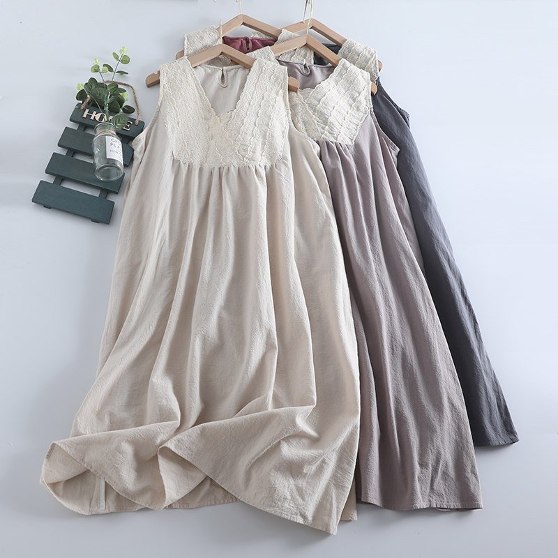 新款无袖背心裙女森女系蕾丝拼接长款连衣裙夏装新款小清新裙子潮