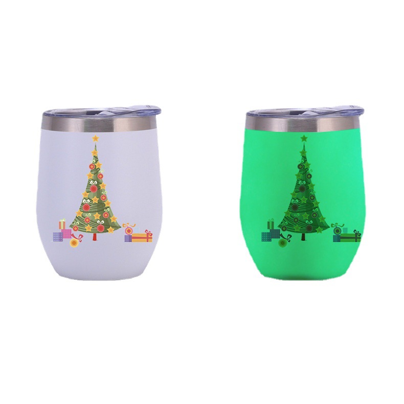 Customized 350ml Double-Layer Insulated 304 Stainless Steel Luminous Vacuum Cup Egg Shell Cup Portable Car U-Shaped Big Belly Cup