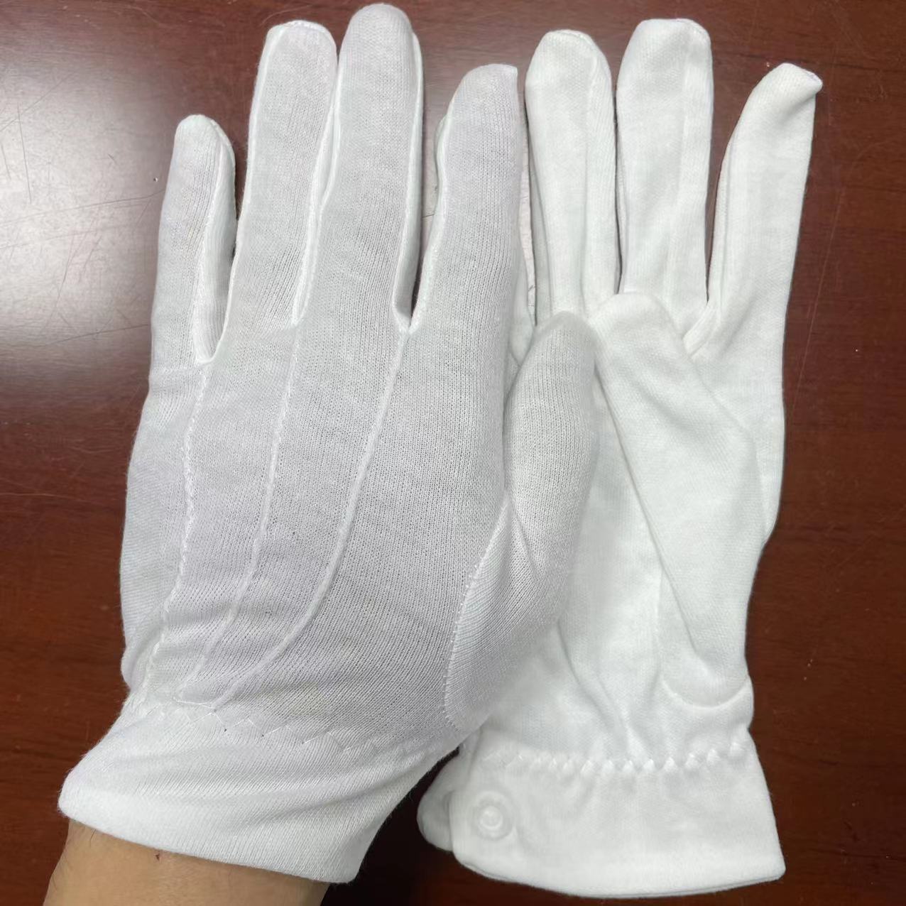 白棉作业手套纯棉三筋带扣礼仪手套文玩表演保安阅兵指挥劳保手套