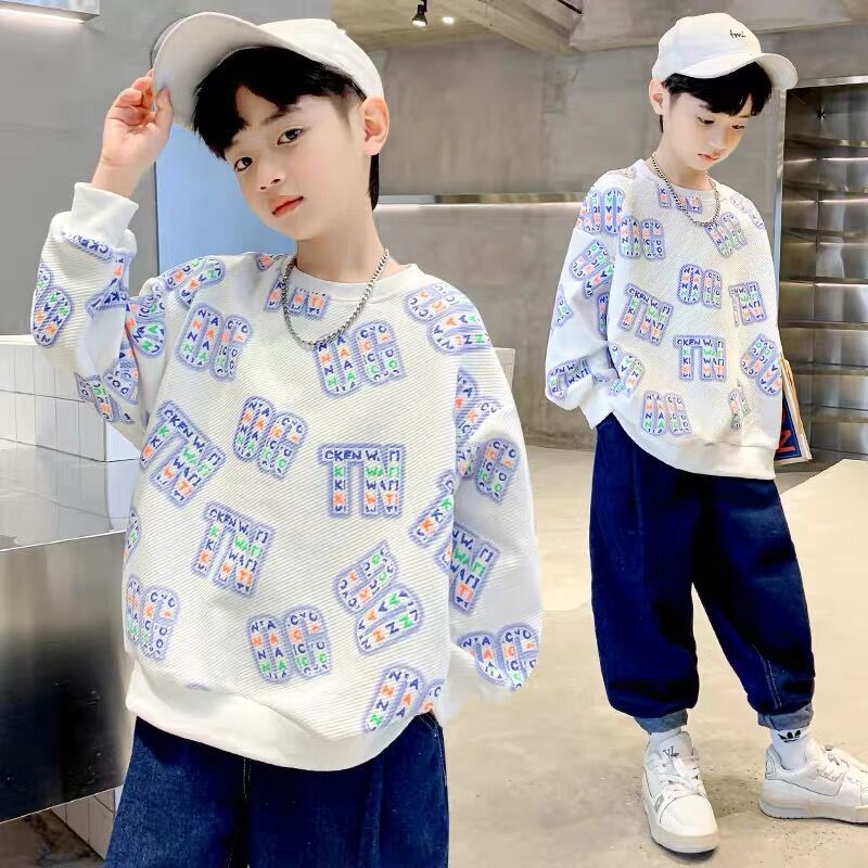 Children's Clothing Boy's Hoody 2023 Spring and Autumn Children's round Neck Top Middle and Big Children Boys Fashion Style Long Sleeve Pullover T-shirt