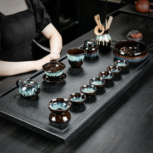 沙金窑变建盏功夫茶具套装家用天目陶瓷石磨茶壶茶杯茶盏泡茶