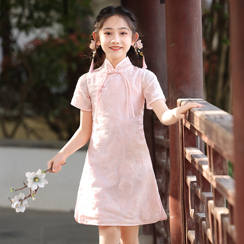 小女孩旗袍裙中国风儿童改良唐装女童短袖童装古筝演出服洋气夏款