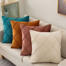 纯色荷兰绒抱枕北欧轻奢客厅沙发抱枕套手工打格工艺样板房靠枕