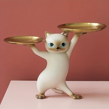 创意沙雕妖娆猫玄关钥匙收纳托盘摆件家居桌面高级感托盘礼物