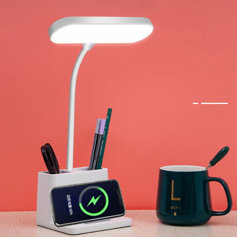 快灵通led笔筒无线充台灯usb充电学生学习宿舍阅读智能护眼台灯