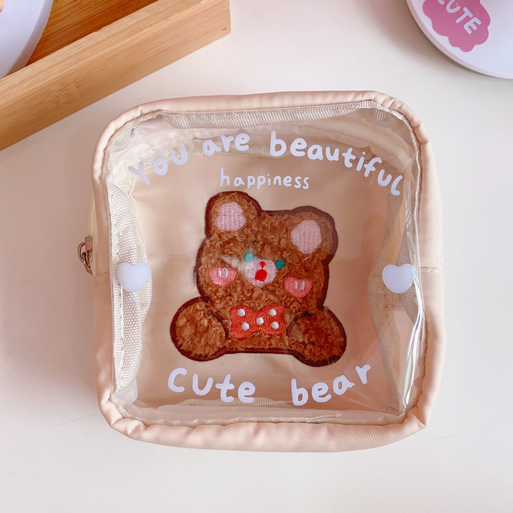 Internet Celebrity Cute Cosmetic Bag Sweet Large Capacity Cha Cha Bear Transparent Storage Bag Portable Portable Coin Purse Wash Bag