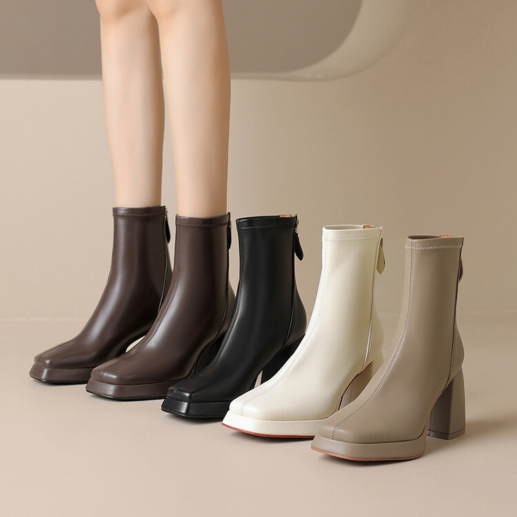 4色可选 中筒粗跟高跟2023秋冬新款骑士中筒防水台靴子女加绒代发