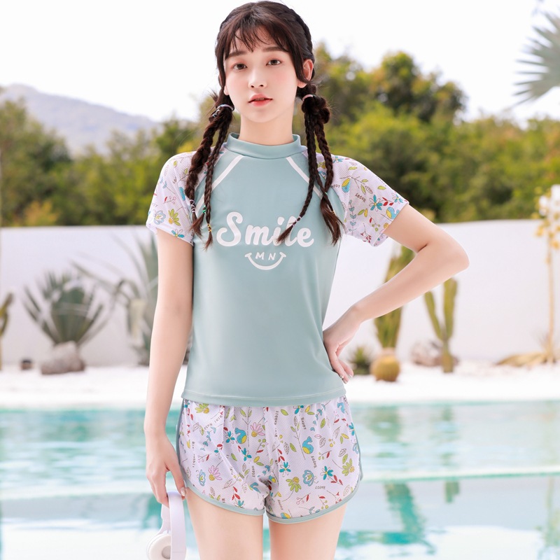 夏季保守女孩分体泳衣儿童女生遮肚显瘦运动泳衣泳裤套装小清新