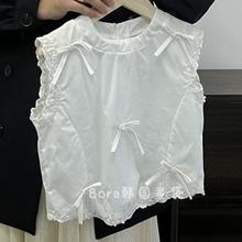 韩国童装女童24夏季新款无袖T恤儿童宽松蝴蝶结上衣宝宝白色背心T