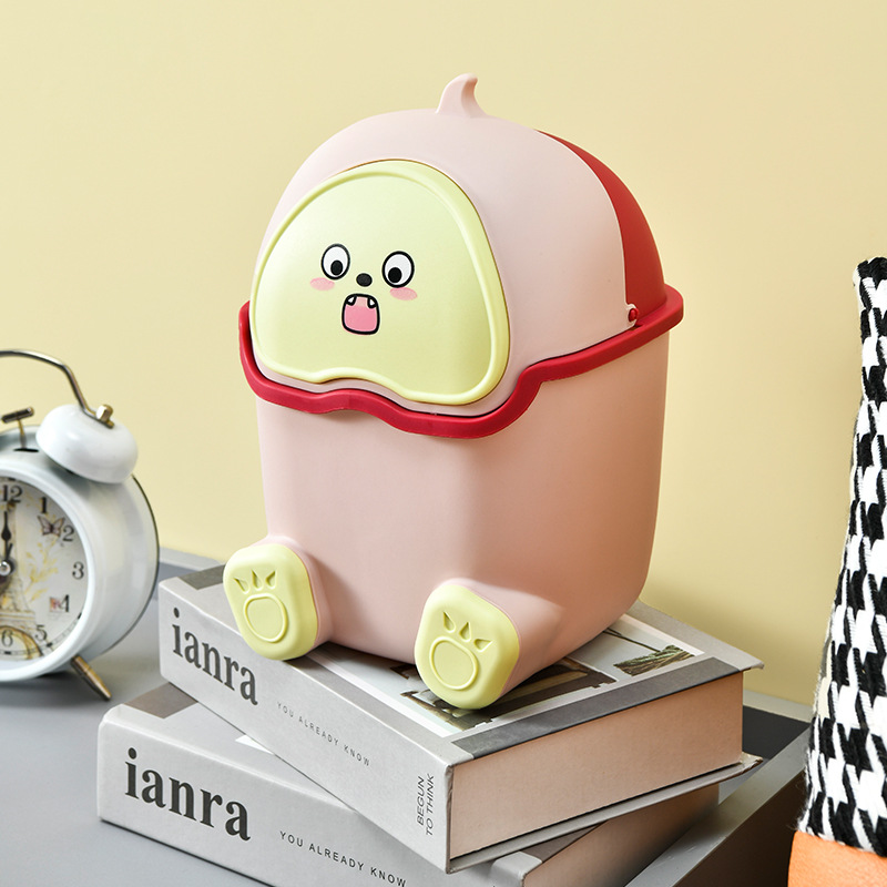 INS Style Household Desk Trash Can with Lid Cute Little Monster Student Dormitory Peel Storage Box Good-looking